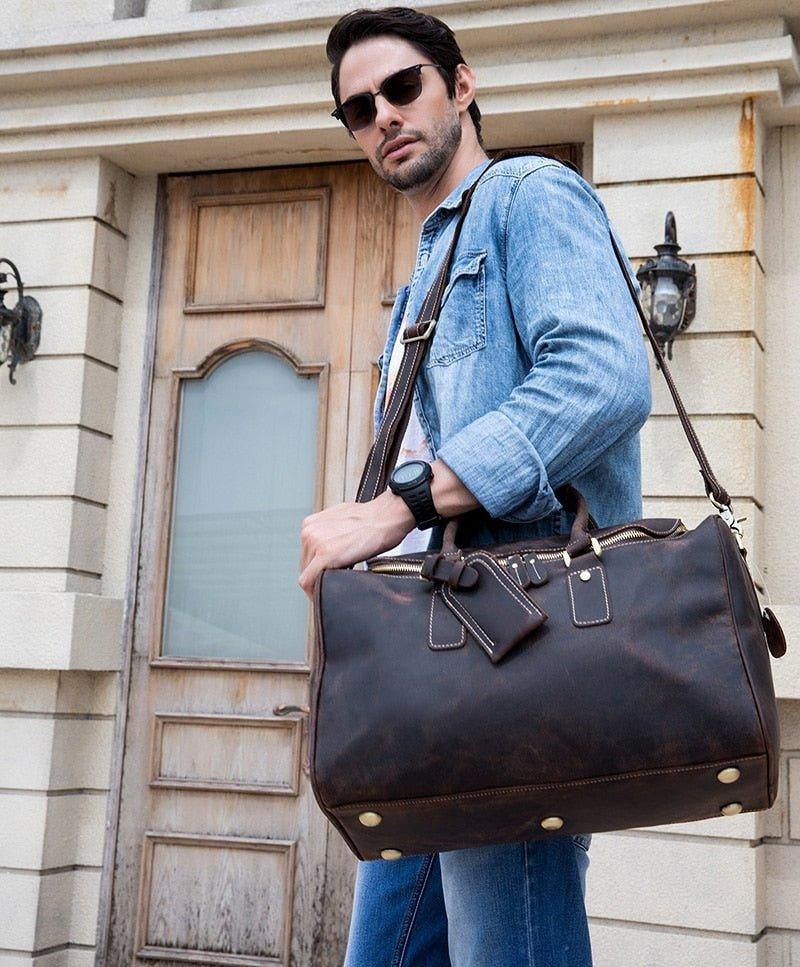 Crazy Horse Leather Vintage Bagasje Duffle Bag