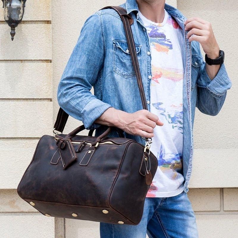 Crazy Horse Leather Vintage Bagasje Duffle Bag