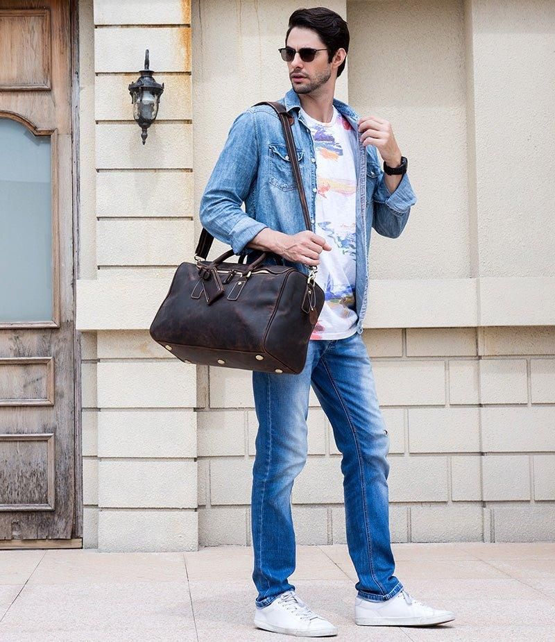 Crazy Horse Leather Vintage Bagasje Duffle Bag
