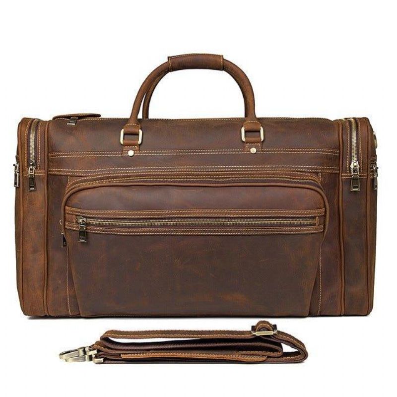 Crazy Horse Leather Weekend Bag Herre Stor Brun
