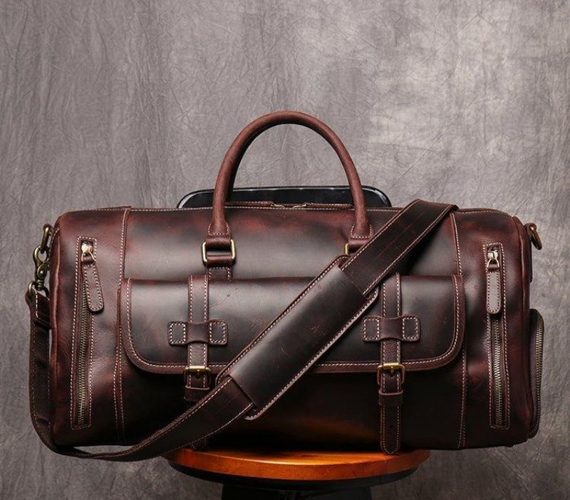 Duffelbag I Skinn For Menn 22 Tommer Med Sko Lomme