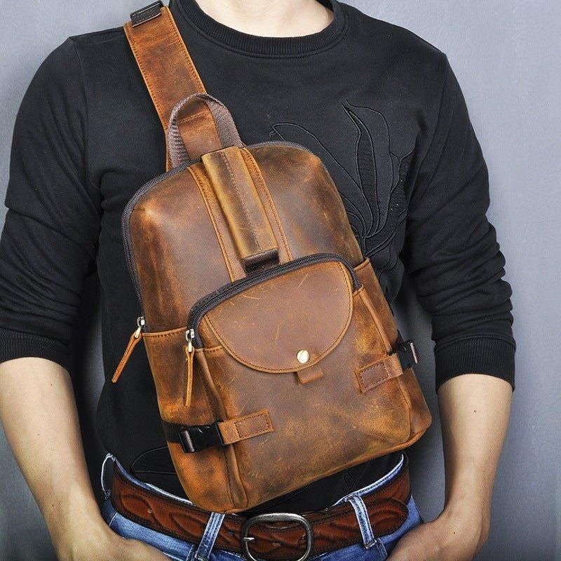 Ekte Lær Sling Bag Vintage