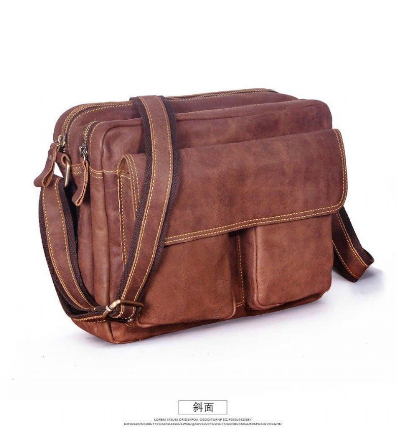 Klassisk Messenger Bag I Ekte Skinn For Menn