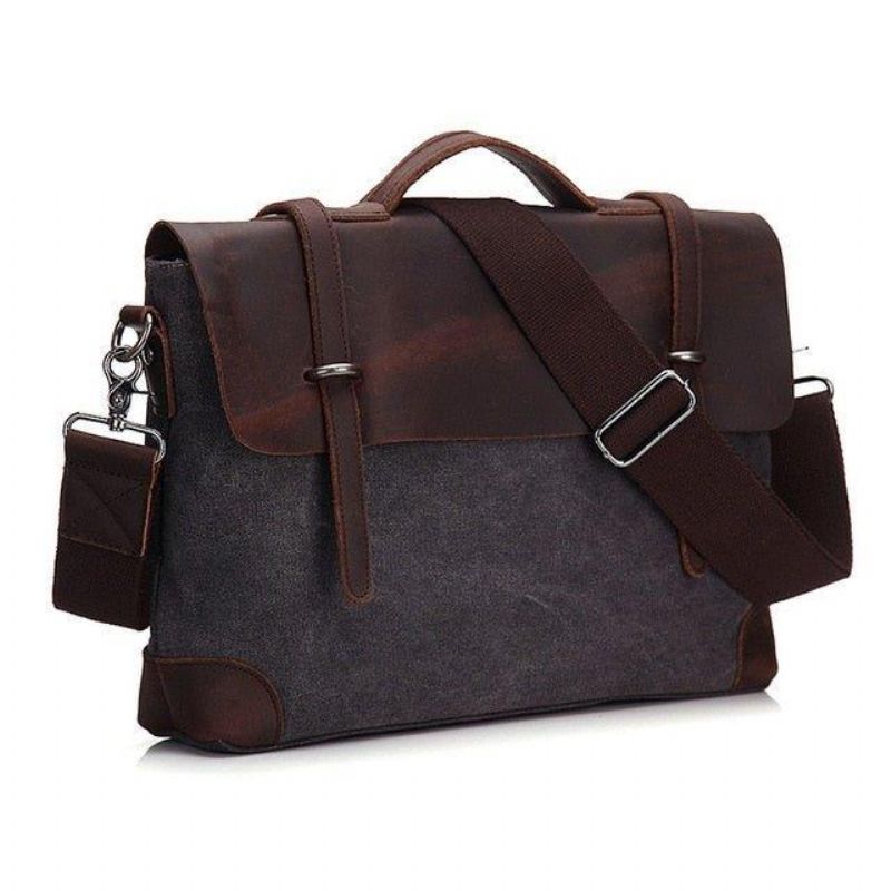 Laptop Messenger Vesker Herre Skinn Og Lerret