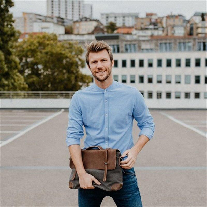 Laptop Messenger Vesker Herre Skinn Og Lerret