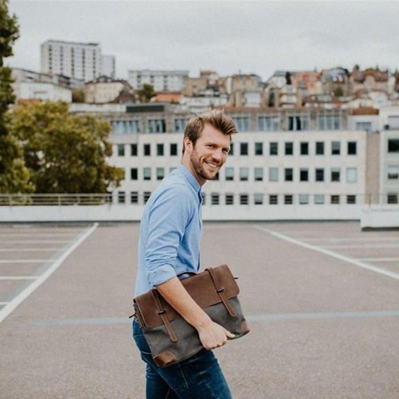 Laptop Messenger Vesker Herre Skinn Og Lerret