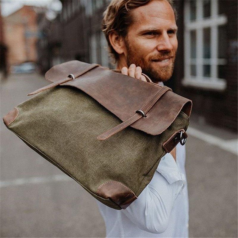 Laptop Messenger Vesker Herre Skinn Og Lerret