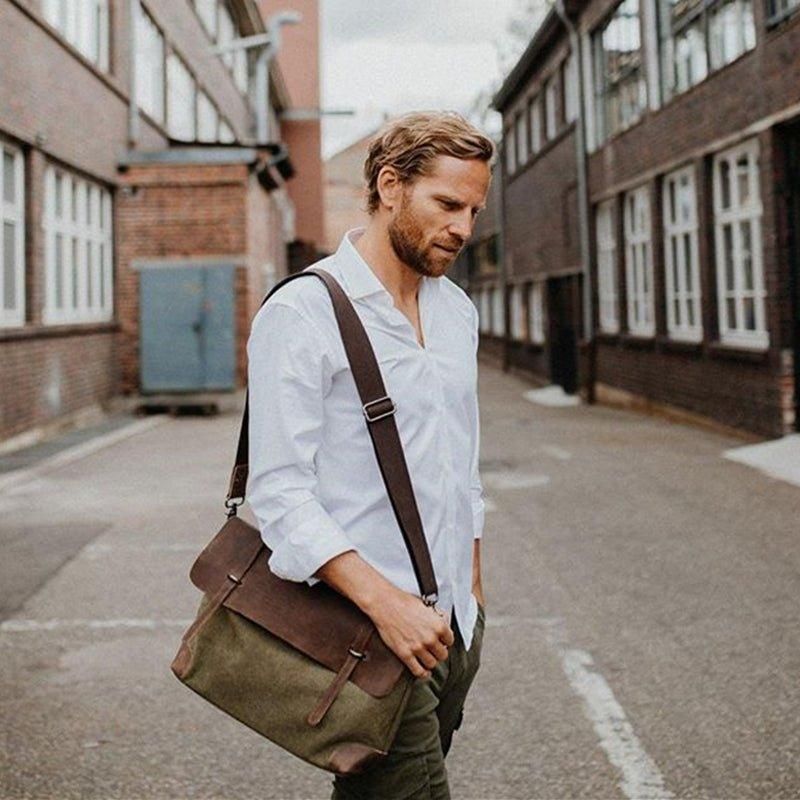 Laptop Messenger Vesker Herre Skinn Og Lerret