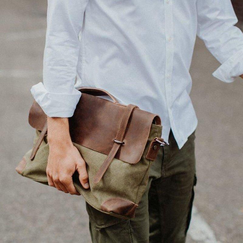 Laptop Messenger Vesker Herre Skinn Og Lerret