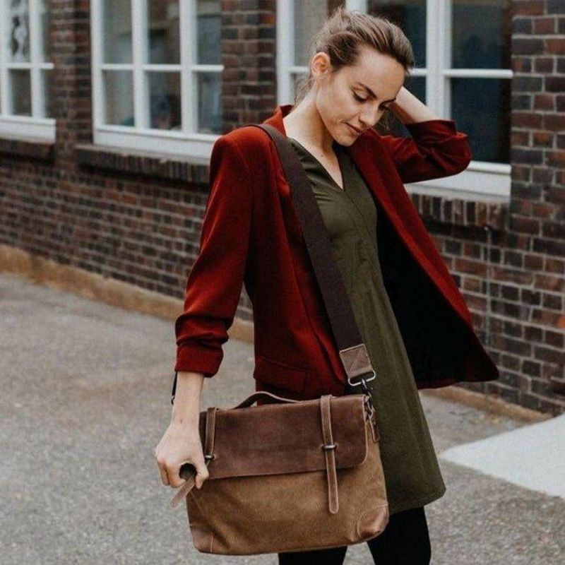 Laptop Messenger Vesker Herre Skinn Og Lerret
