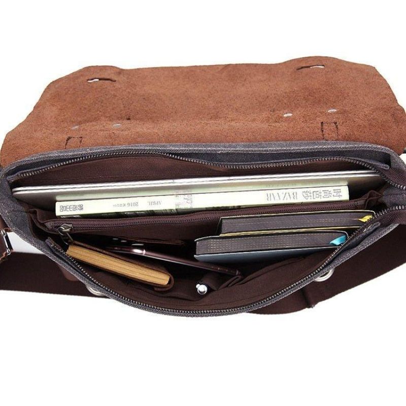 Laptop Messenger Vesker Herre Skinn Og Lerret
