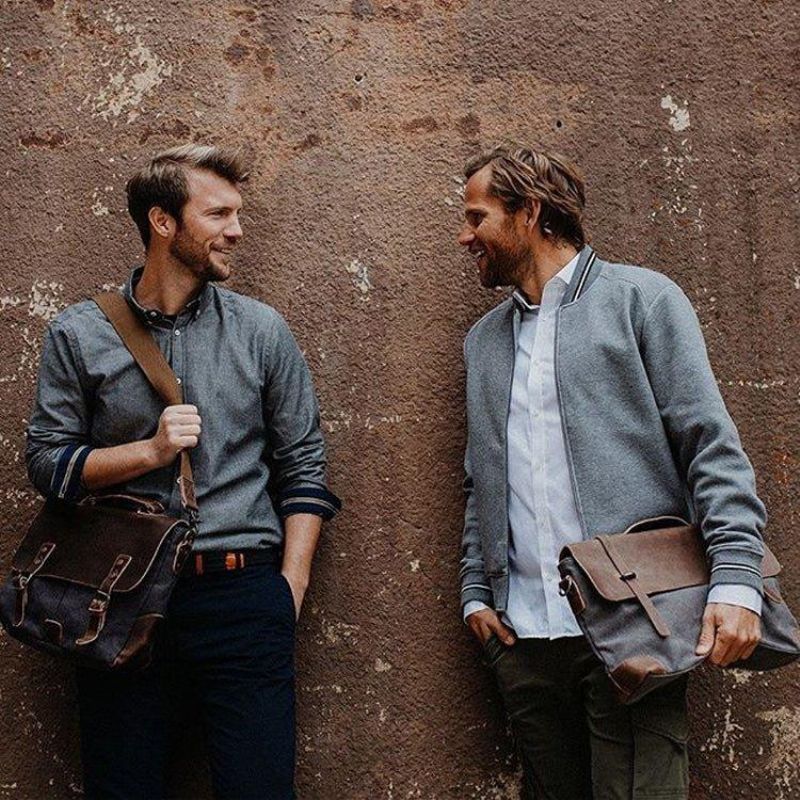 Laptop Messenger Vesker Herre Skinn Og Lerret