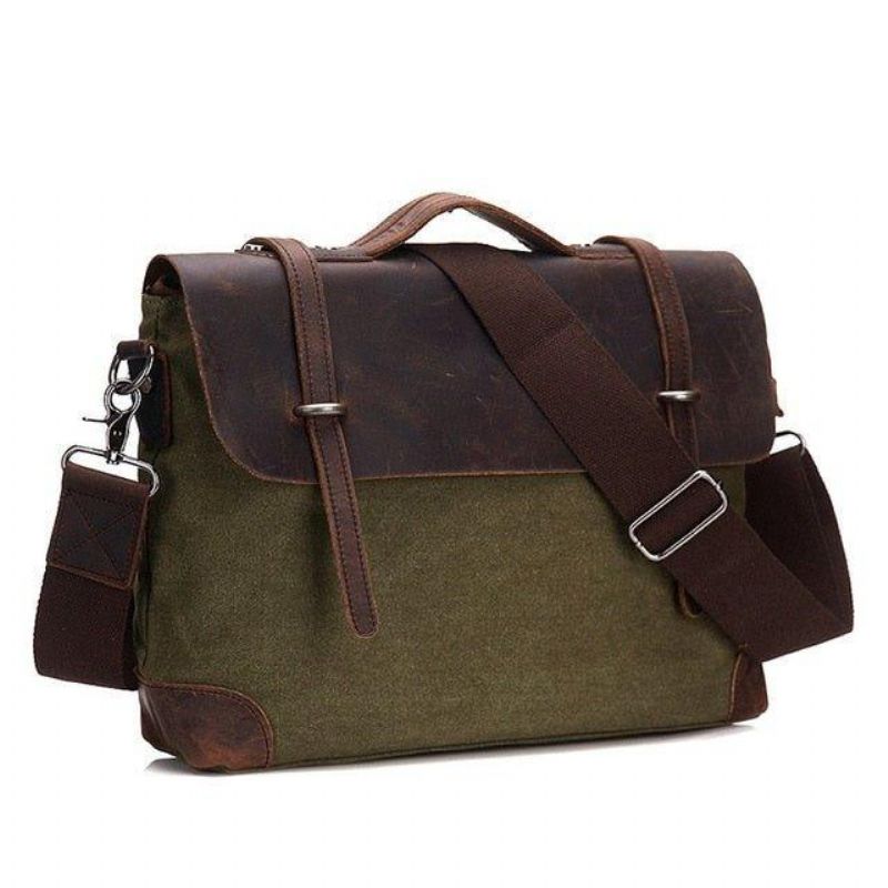 Laptop Messenger Vesker Herre Skinn Og Lerret