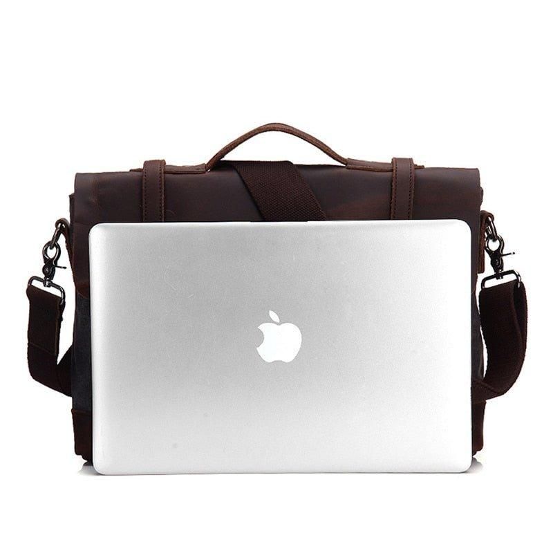 Laptop Messenger Vesker Herre Skinn Og Lerret