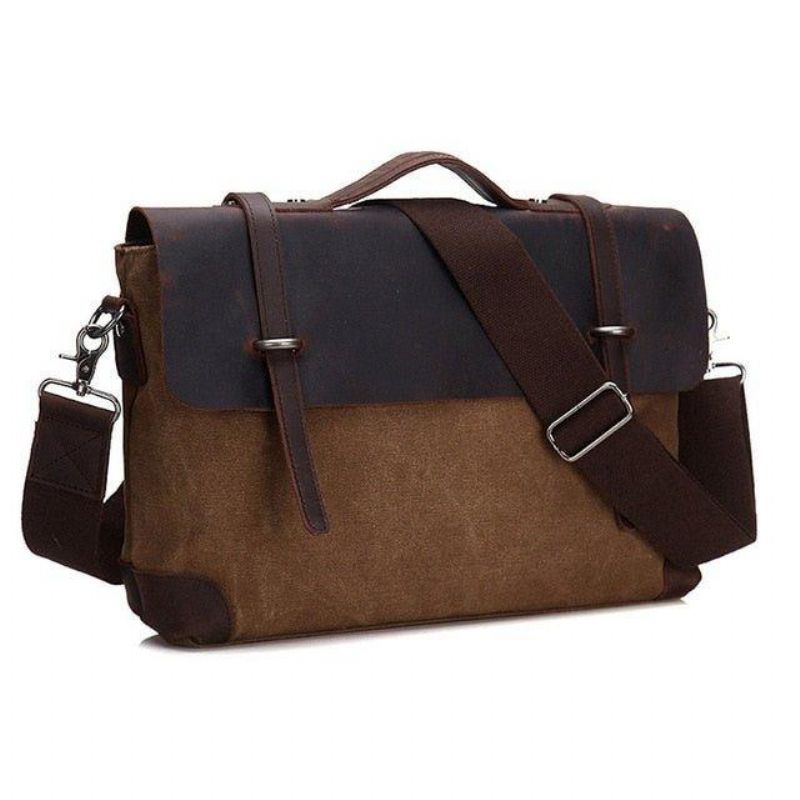 Laptop Messenger Vesker Herre Skinn Og Lerret