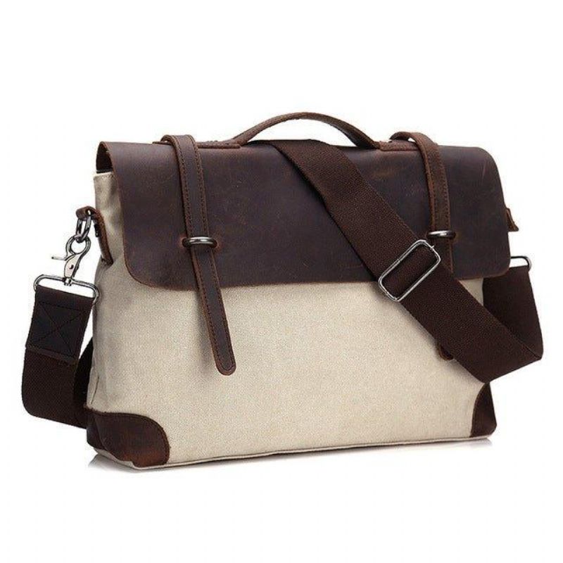 Laptop Messenger Vesker Herre Skinn Og Lerret