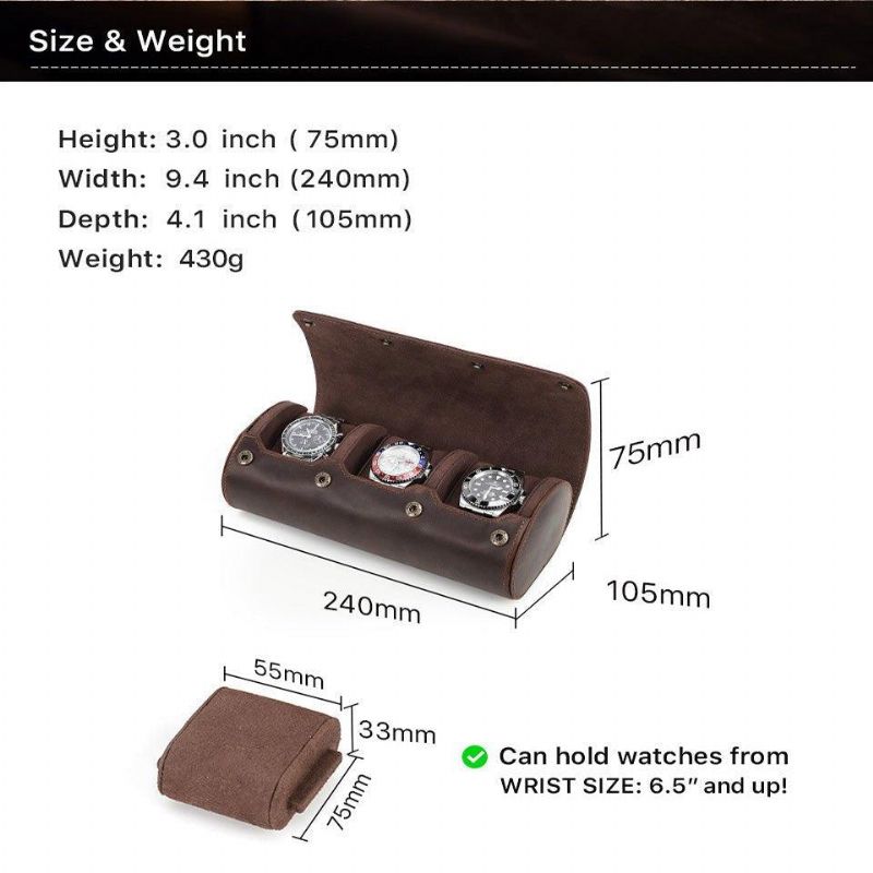 Leather Watch Roll Travel Case For 3 Klokker