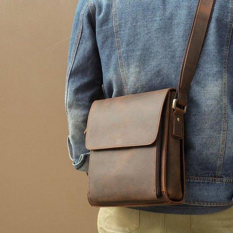 Liten Messenger Bag Crossbody Skinn For Menn