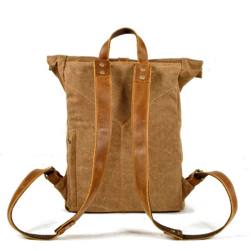 Roll Top Vintage Ryggsekk Canvas Med Laptop-omslag
