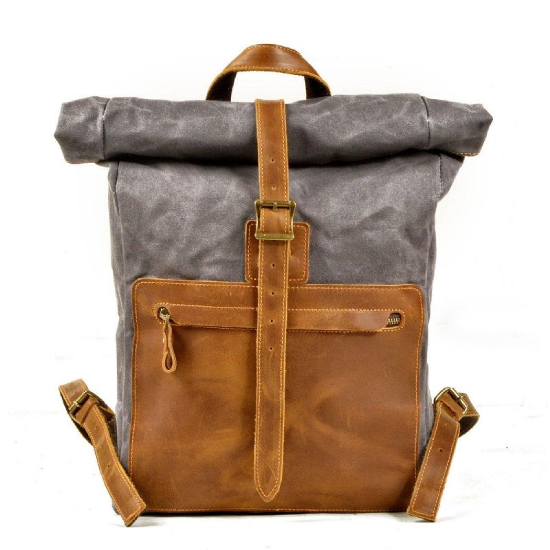 Roll Top Vintage Ryggsekk Canvas Med Laptop-omslag