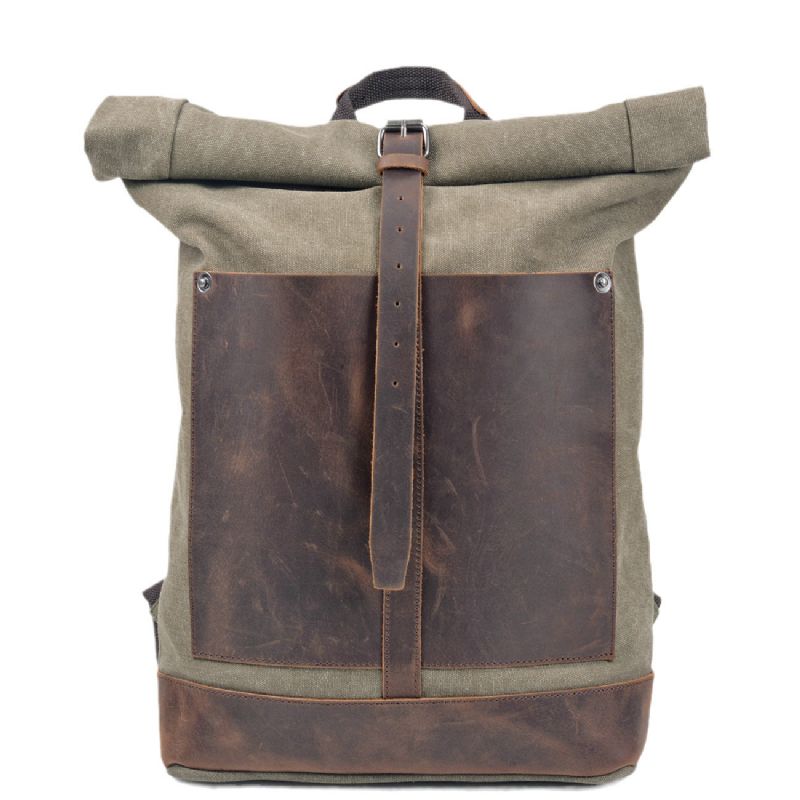Vintage Bomull Canvas Roll Top Ryggsekk