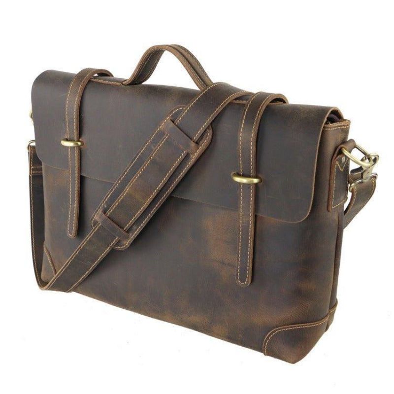 Vintage Lær Messenger Bag For Menn 14-tommers Bærbar Pc