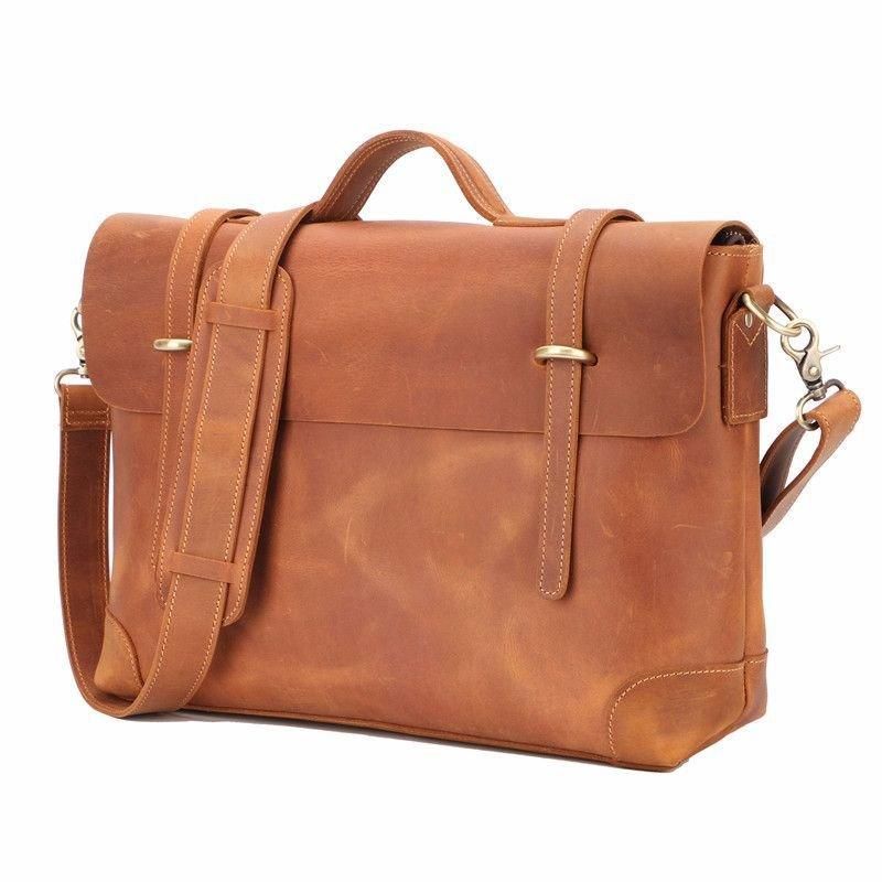 Vintage Lær Messenger Bag For Menn 14-tommers Bærbar Pc