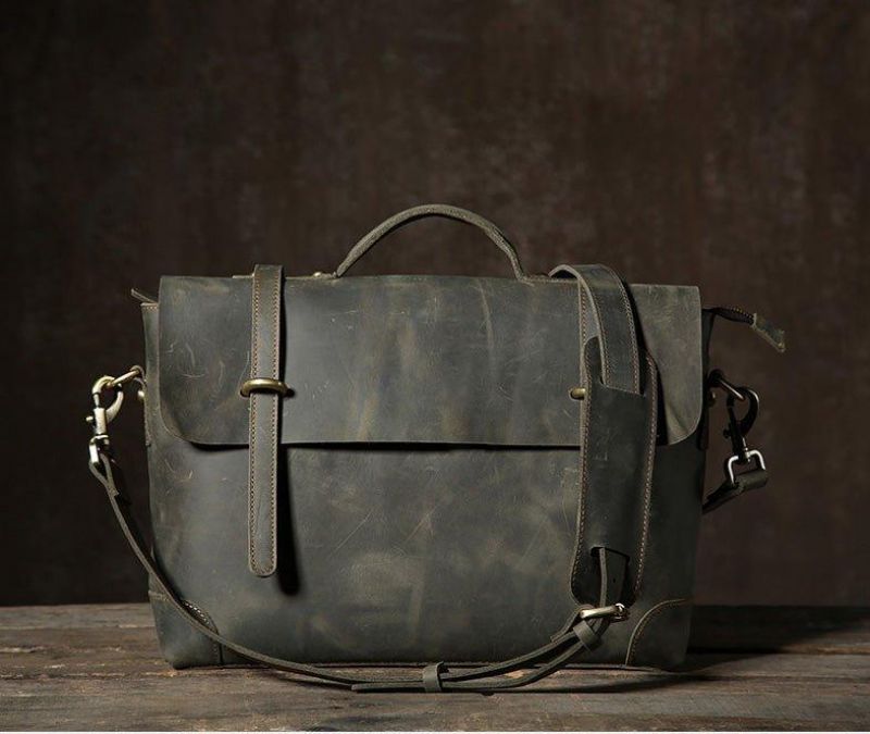 Vintage Lær Messenger Bag For Menn 14-tommers Bærbar Pc