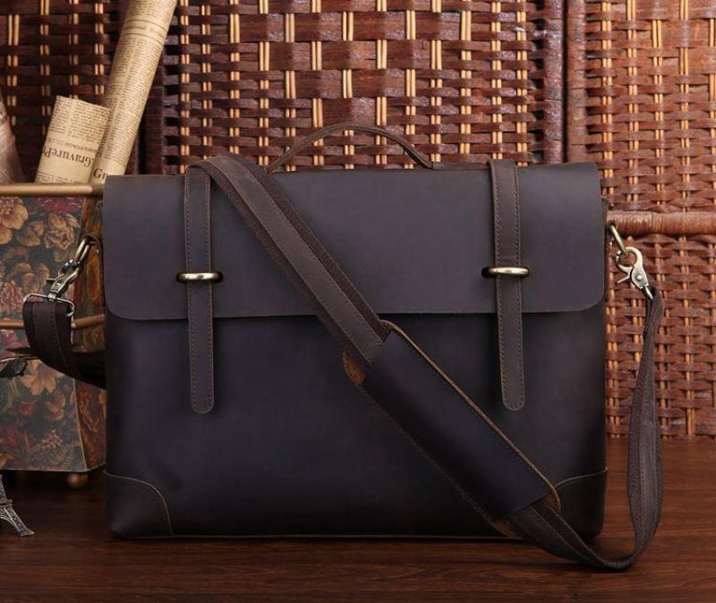 Vintage Lær Messenger Bag For Menn 14-tommers Bærbar Pc