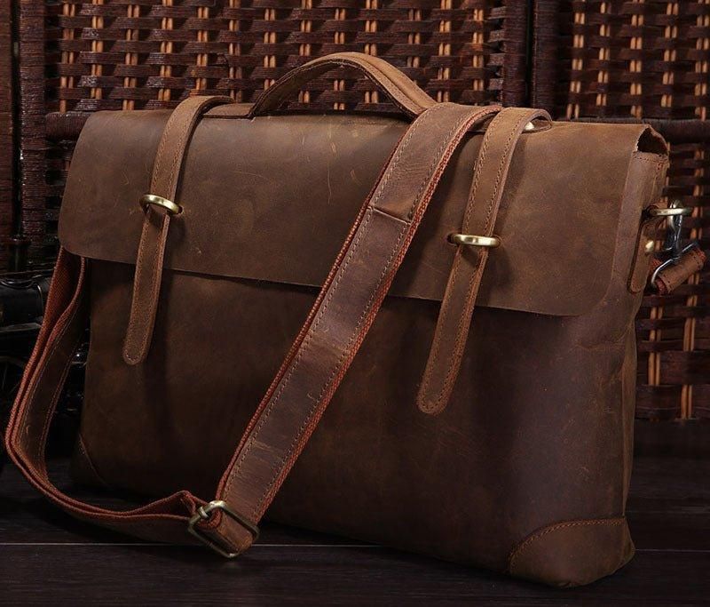 Vintage Lær Messenger Bag For Menn 14-tommers Bærbar Pc