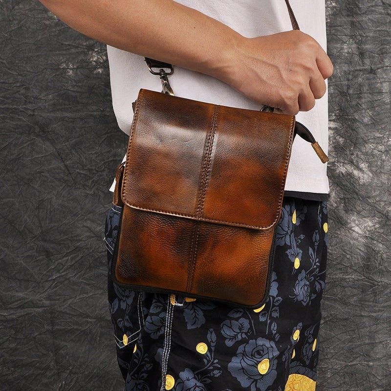Vintage Liten Messenger Bag I Ekte Skinn