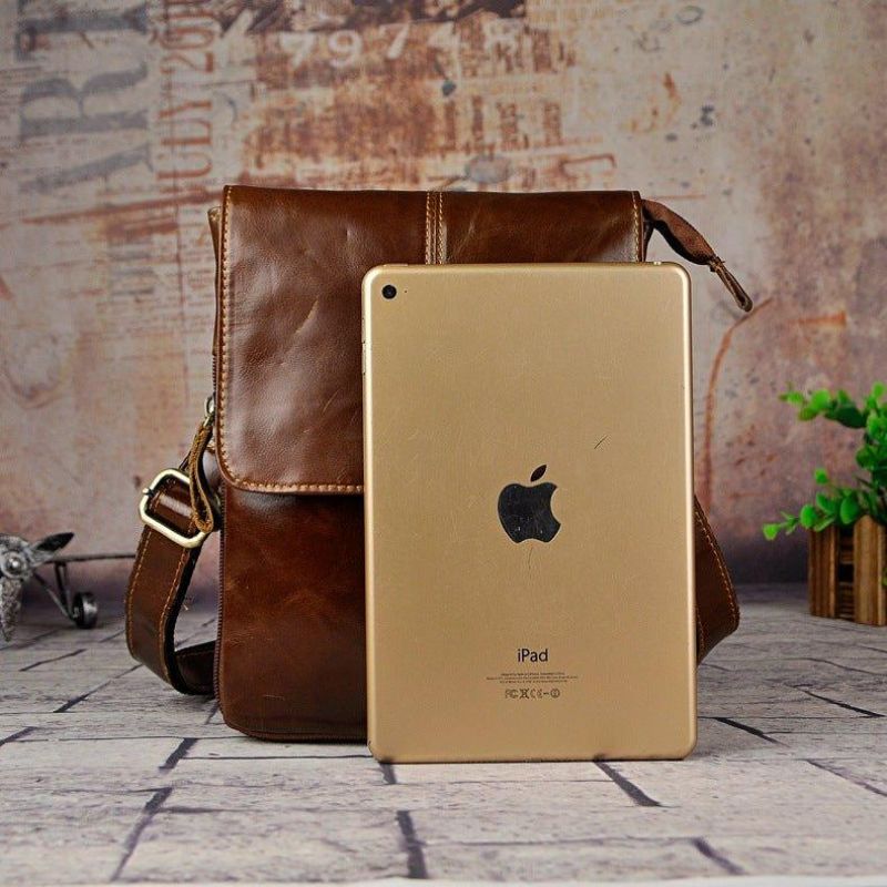 Vintage Liten Messenger Bag I Ekte Skinn
