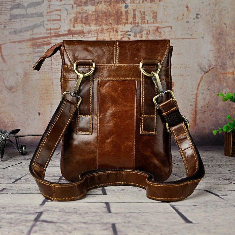 Vintage Liten Messenger Bag I Ekte Skinn