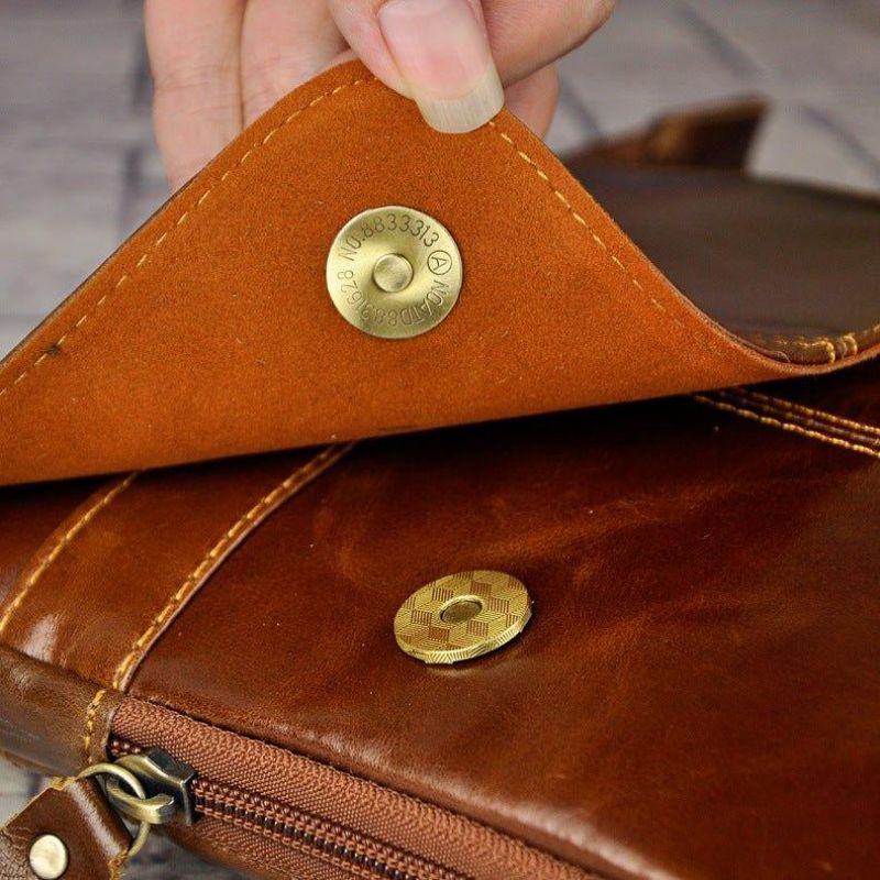 Vintage Liten Messenger Bag I Ekte Skinn