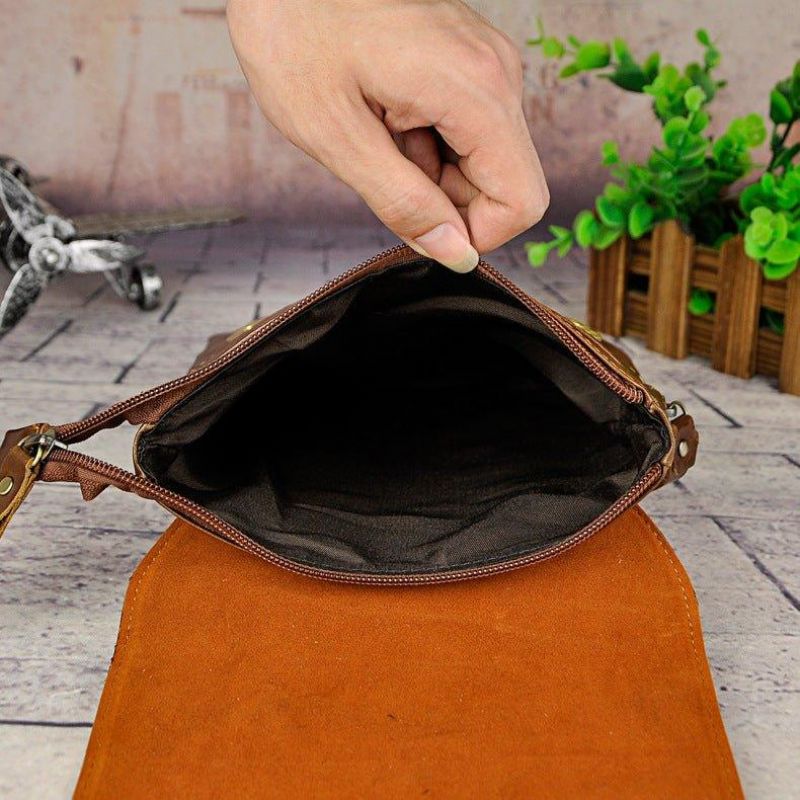 Vintage Liten Messenger Bag I Ekte Skinn