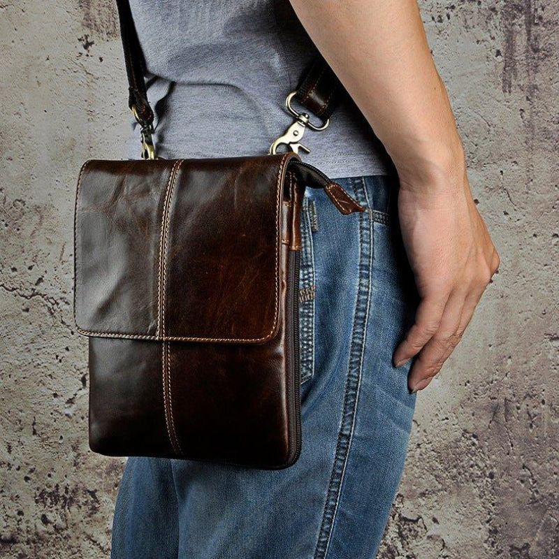 Vintage Liten Messenger Bag I Ekte Skinn