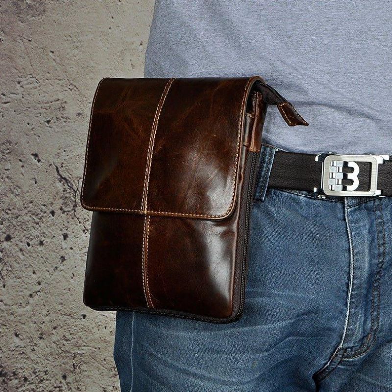 Vintage Liten Messenger Bag I Ekte Skinn