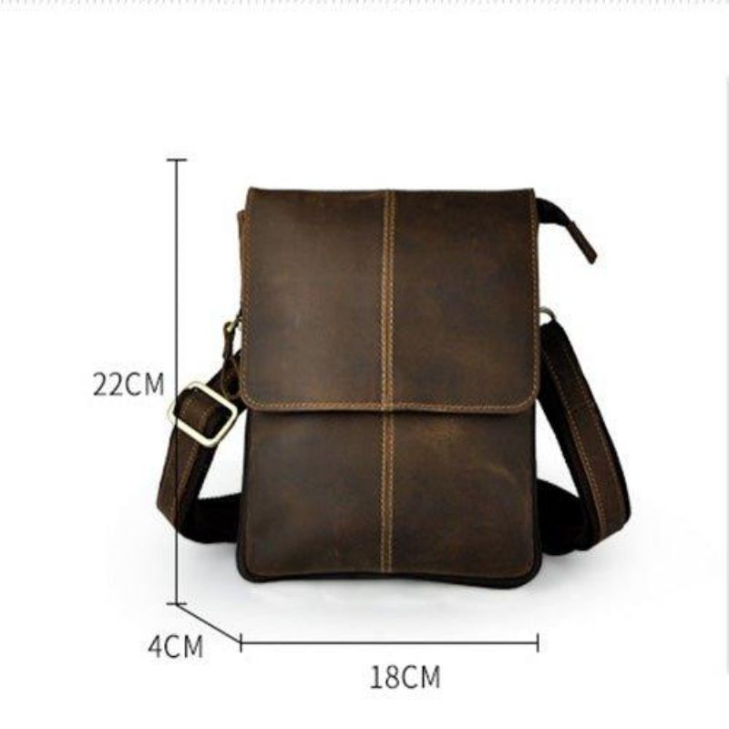 Vintage Liten Messenger Bag I Ekte Skinn
