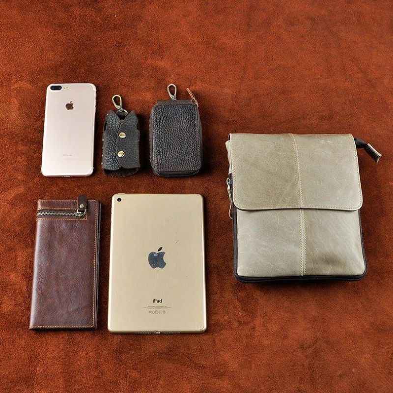 Vintage Liten Messenger Bag I Ekte Skinn