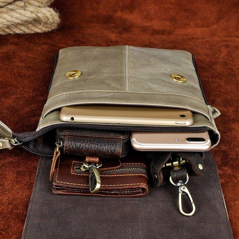 Vintage Liten Messenger Bag I Ekte Skinn