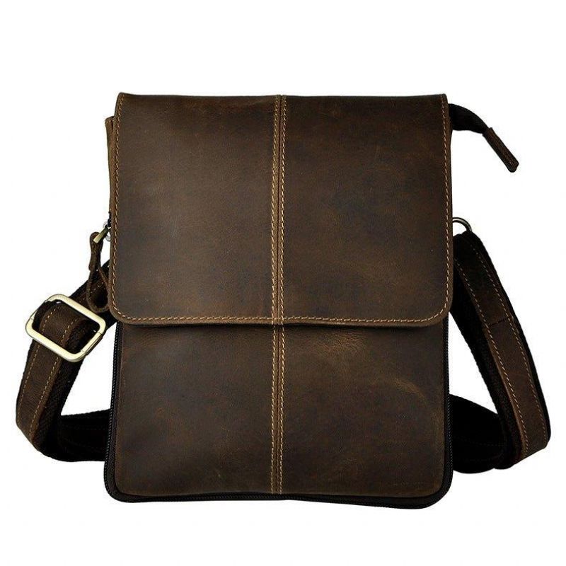 Vintage Liten Messenger Bag I Ekte Skinn
