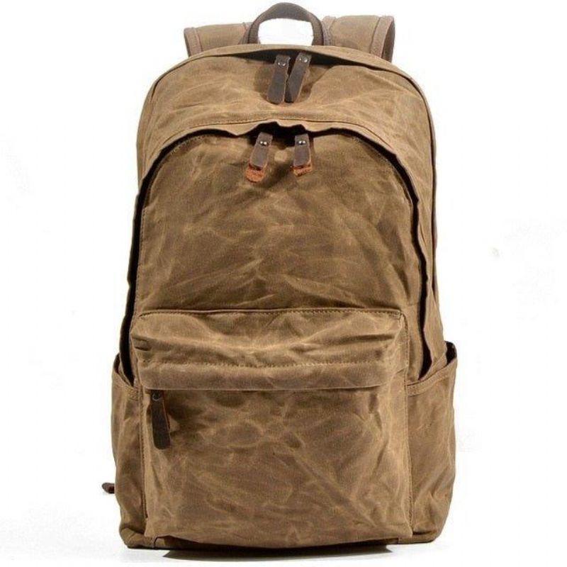 Vintage Vokset Canvas Ryggsekk Herre